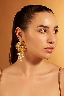 Gold Finish Pearl Dangler Earrings