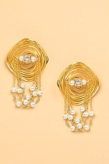 Gold Finish Pearl Dangler Earrings