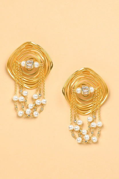 Gold Finish Pearl Dangler Earrings