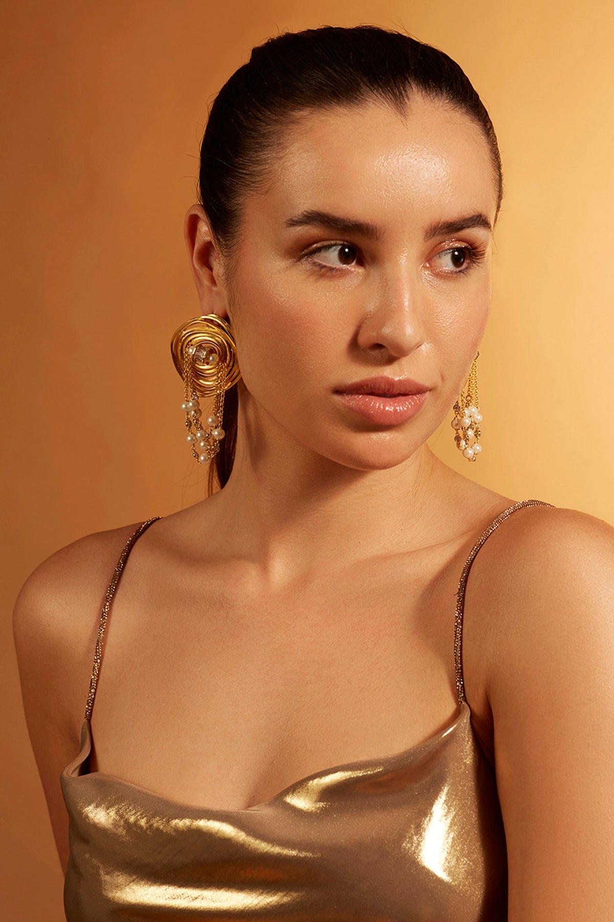 Gold Finish Pearl Dangler Earrings