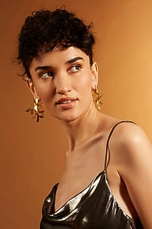 Gold Finish Botanical Charm Dangler Earrings