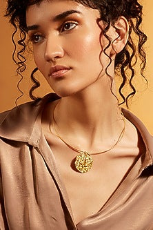 Gold Finish Capricorn Celestial Torque Necklace