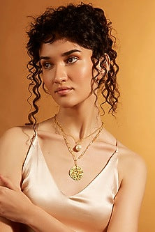 Gold Finish Libra Celestial Layered Necklace