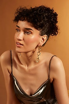 Gold Finish Link Chain Dangler Earrings