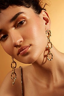 Gold Finish Link Chain Dangler Earrings