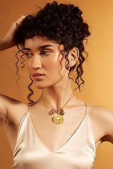 Gold Finish Twin Pearl Cancer Celestial Necklace