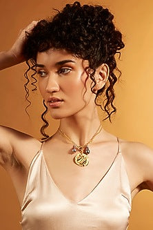 Gold Finish Twin Pearl Pisces Celestial Necklace