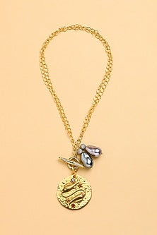 Gold Finish Twin Pearl Pisces Celestial Necklace