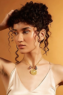 Gold Finish Twin Pearl Taurus Celestial Necklace
