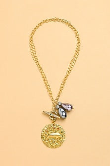 Gold Finish Twin Pearl Taurus Celestial Necklace