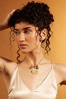 Gold Finish Twin Pearl Aries Celestial Necklace