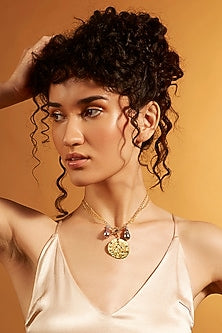 Gold Finish Twin Pearl Virgo Celestial Necklace