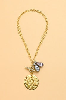 Gold Finish Twin Pearl Virgo Celestial Necklace
