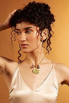 Gold Finish Twin Pearl Libra Celestial Necklace