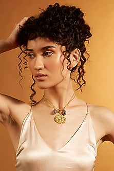 Gold Finish Twin Pearl Capricorn Celestial Necklace