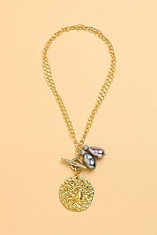 Gold Finish Twin Pearl Capricorn Celestial Necklace