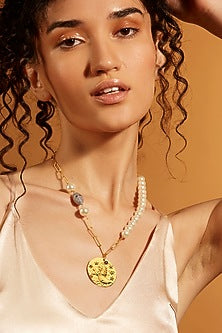 Gold Finish Pearl Leo Celestial Necklace