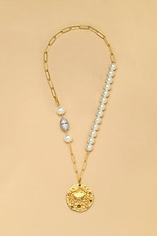 Gold Finish Pearl Cancer Celestial Necklace
