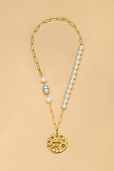 Gold Finish Pearl Aquarius Celestial Necklace