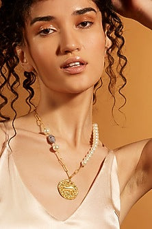 Gold Finish Pearl Taurus Celestial Necklace