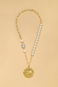 Gold Finish Pearl Taurus Celestial Necklace