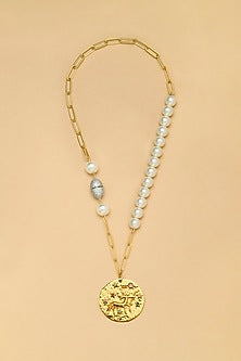 Gold Finish Pearl Sagittarius Celestial Necklace