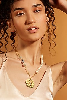 Gold Finish Pearl Scorpio Celestial Necklace