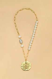 Gold Finish Pearl Scorpio Celestial Necklace
