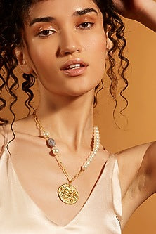 Gold Finish Pearl Aries Celestial Necklace