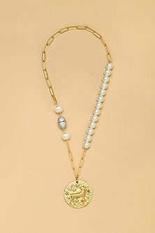 Gold Finish Pearl Aries Celestial Necklace