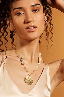 Gold Finish Pearl Virgo Celestial Necklace