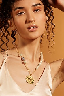 Gold Finish Pearl Gemini Celestial Necklace