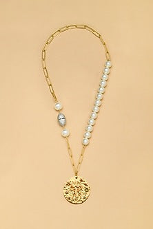 Gold Finish Pearl Gemini Celestial Necklace