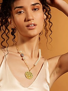 Gold Finish Pearl Capricorn Celestial Necklace