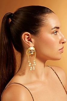 Gold Finish Pearl Dangler Earrings