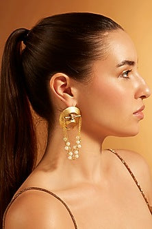 Gold Finish Pearl Dangler Earrings