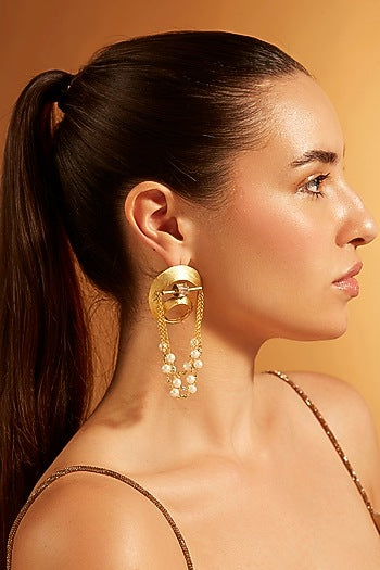 Gold Finish Pearl Dangler Earrings