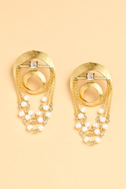 Gold Finish Pearl Dangler Earrings