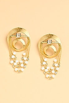 Gold Finish Pearl Dangler Earrings