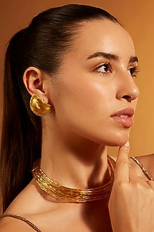 Gold Finish Half Moon Stud Earrings