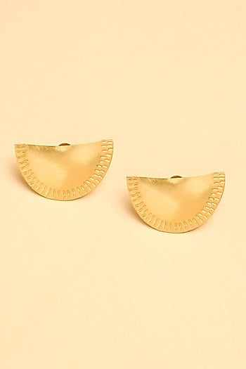 Gold Finish Half Moon Stud Earrings