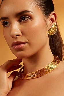 Gold Finish Half Moon Stud Earrings