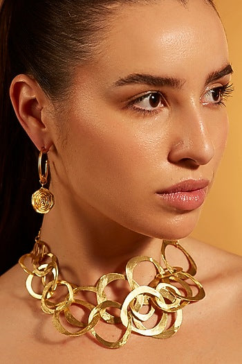 Gold Finish Rose Dangler Earrings
