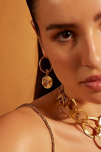 Gold Finish Rose Dangler Earrings