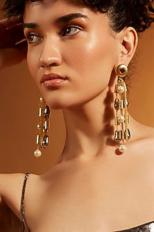 Gold Finish Pearl Dangler Earrings