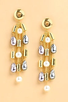 Gold Finish Pearl Dangler Earrings
