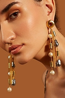 Gold Finish Pearl Dangler Earrings