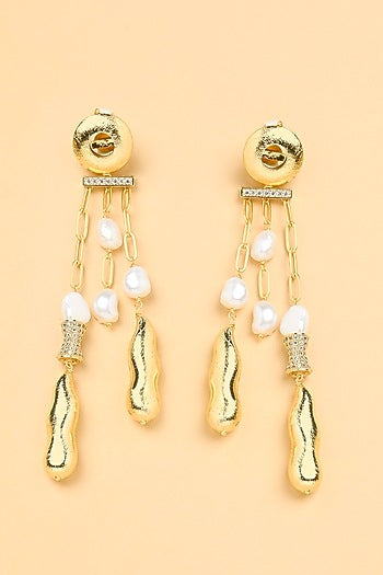 Gold Finish Pearl Dangler Earrings