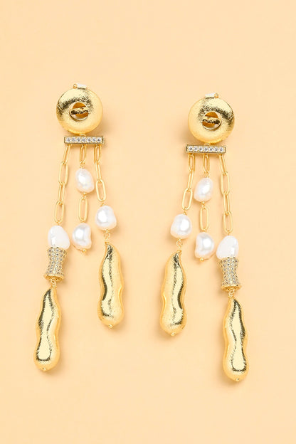 Gold Finish Pearl Dangler Earrings
