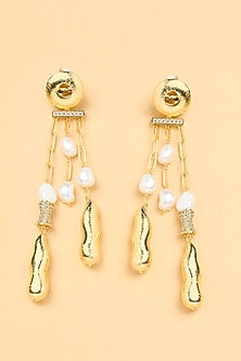 Gold Finish Pearl Dangler Earrings